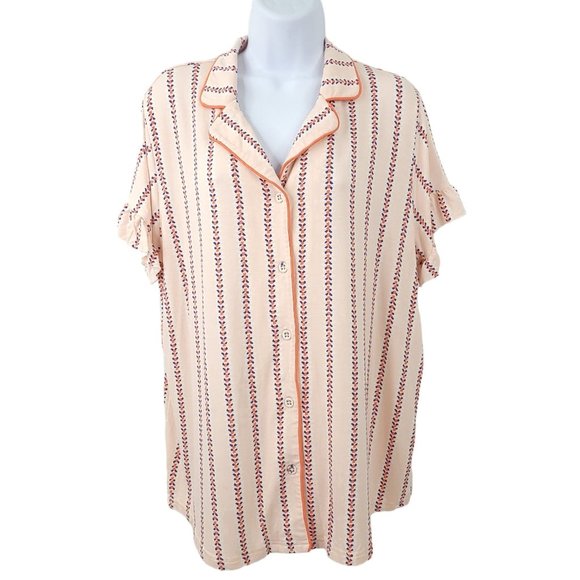 Matilda Jane Button Front Striped Pajama Top Womens Size L Ruffle Sleeve Pink - Picture 2 of 11